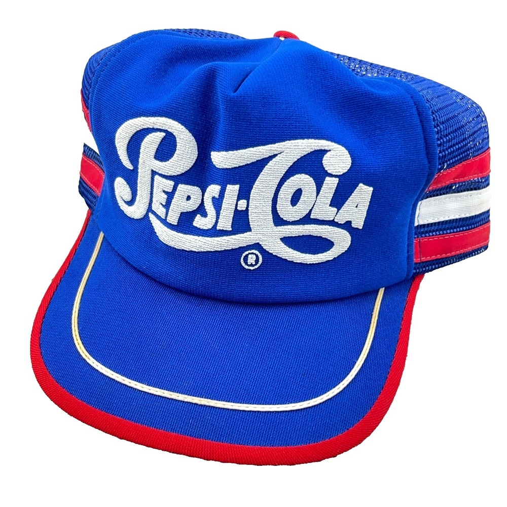 Vintage Pepsi Cola Trucker Hat Cap Snapback 3‎ Stripe Made In USA 80s Prop